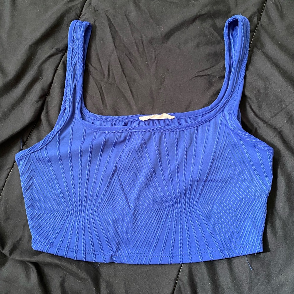 Blue straight neck crop top